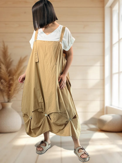 GLORIA - ROBE TABLIER CAMEL JUSQU'A LA TAILLE 54