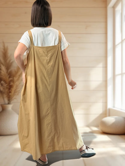 GLORIA - ROBE TABLIER CAMEL JUSQU'A LA TAILLE 54
