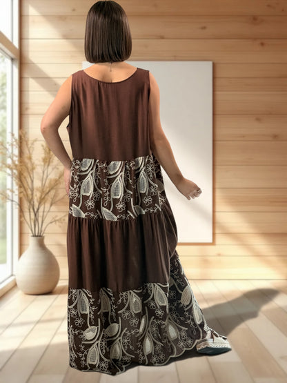 HITOMI - ROBE MARRON BRODEE JUSQU'A LA TAILLE 48/50
