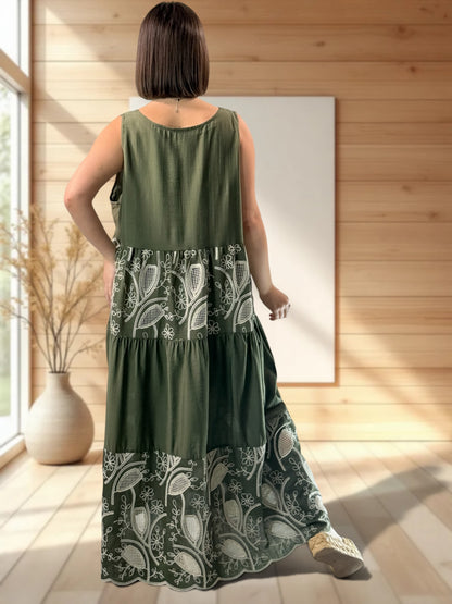 HITOMI - ROBE KAKI BRODEE JUSQU'A LA TAILLE 48/50