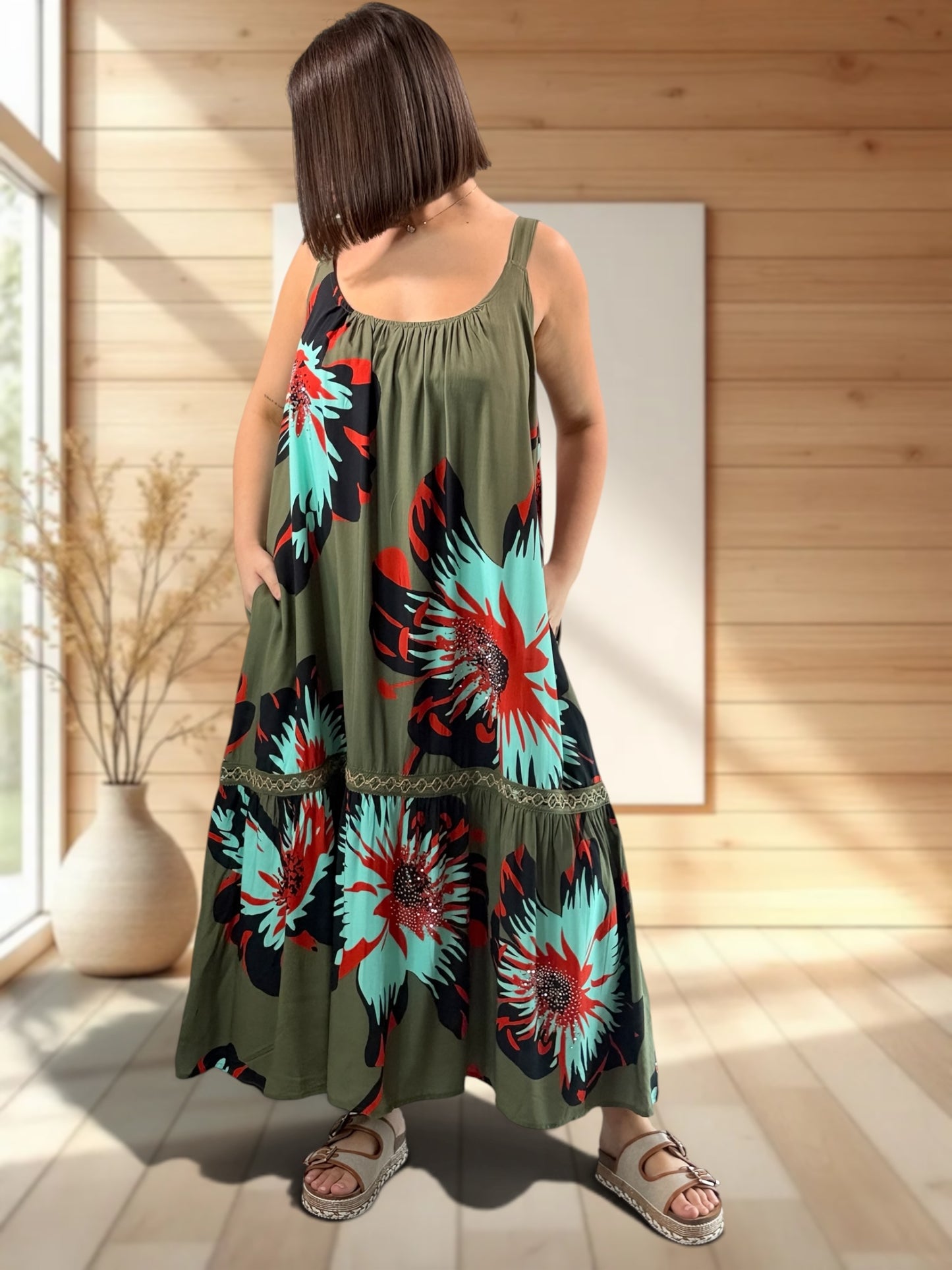 ROSA - ROBE LONGUE KAKI A MOTIF JUSQU'A LA TAILLE 52
