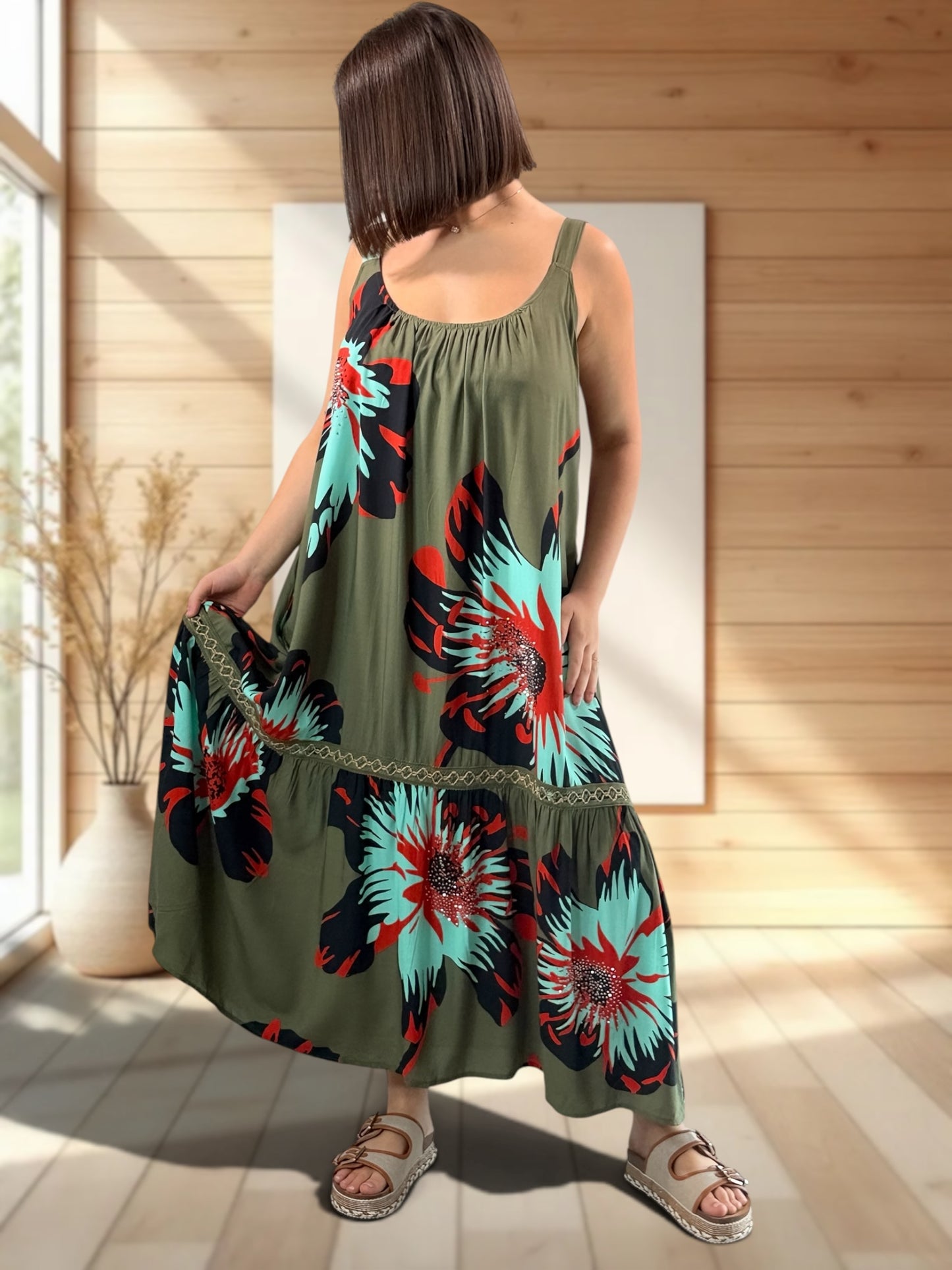 ROSA - ROBE LONGUE KAKI A MOTIF JUSQU'A LA TAILLE 52