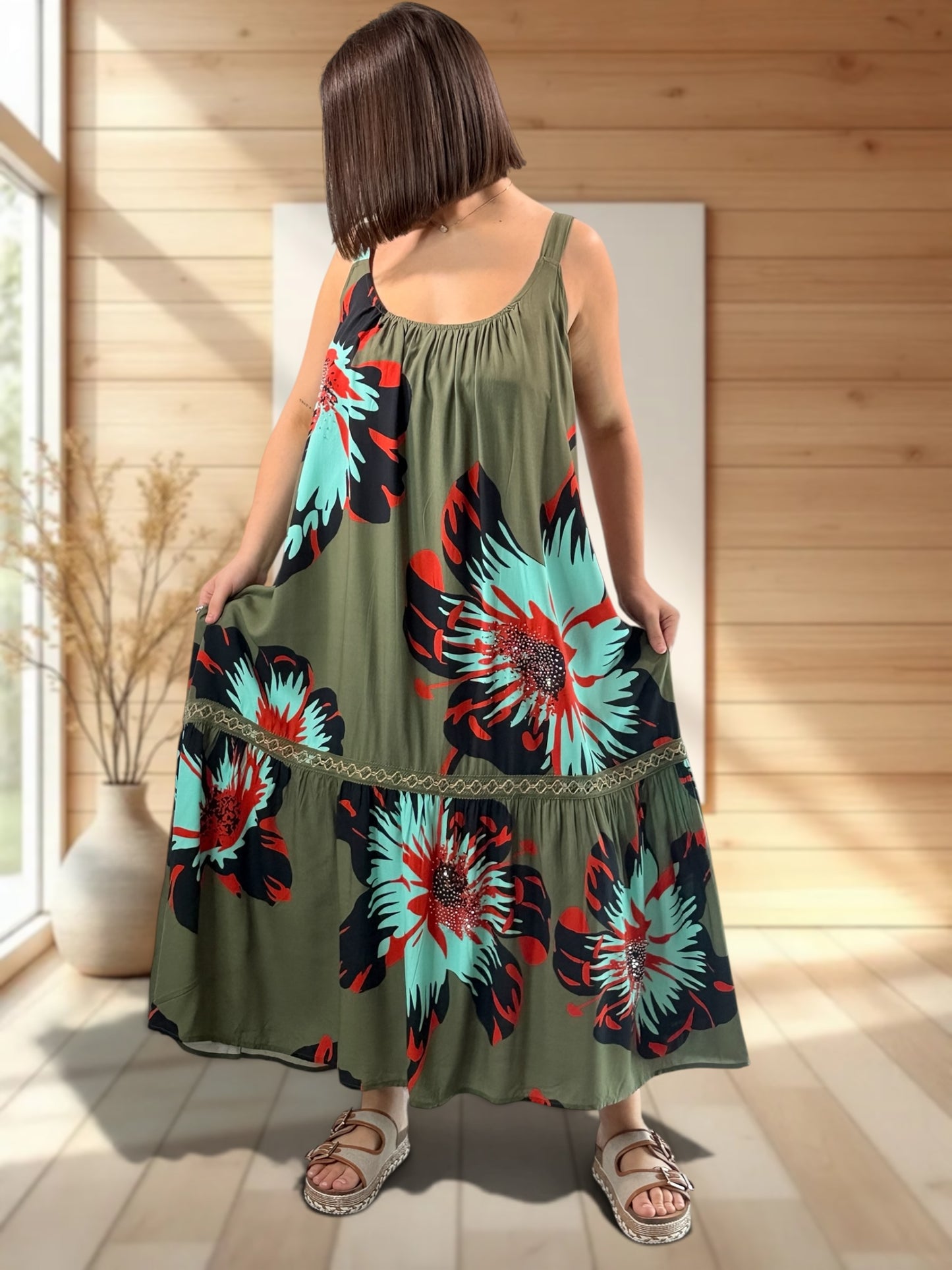 ROSA - ROBE LONGUE KAKI A MOTIF JUSQU'A LA TAILLE 52