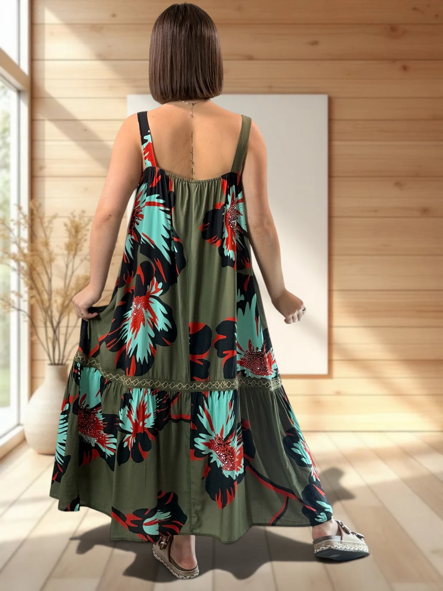 ROSA - ROBE LONGUE KAKI A MOTIF JUSQU'A LA TAILLE 52
