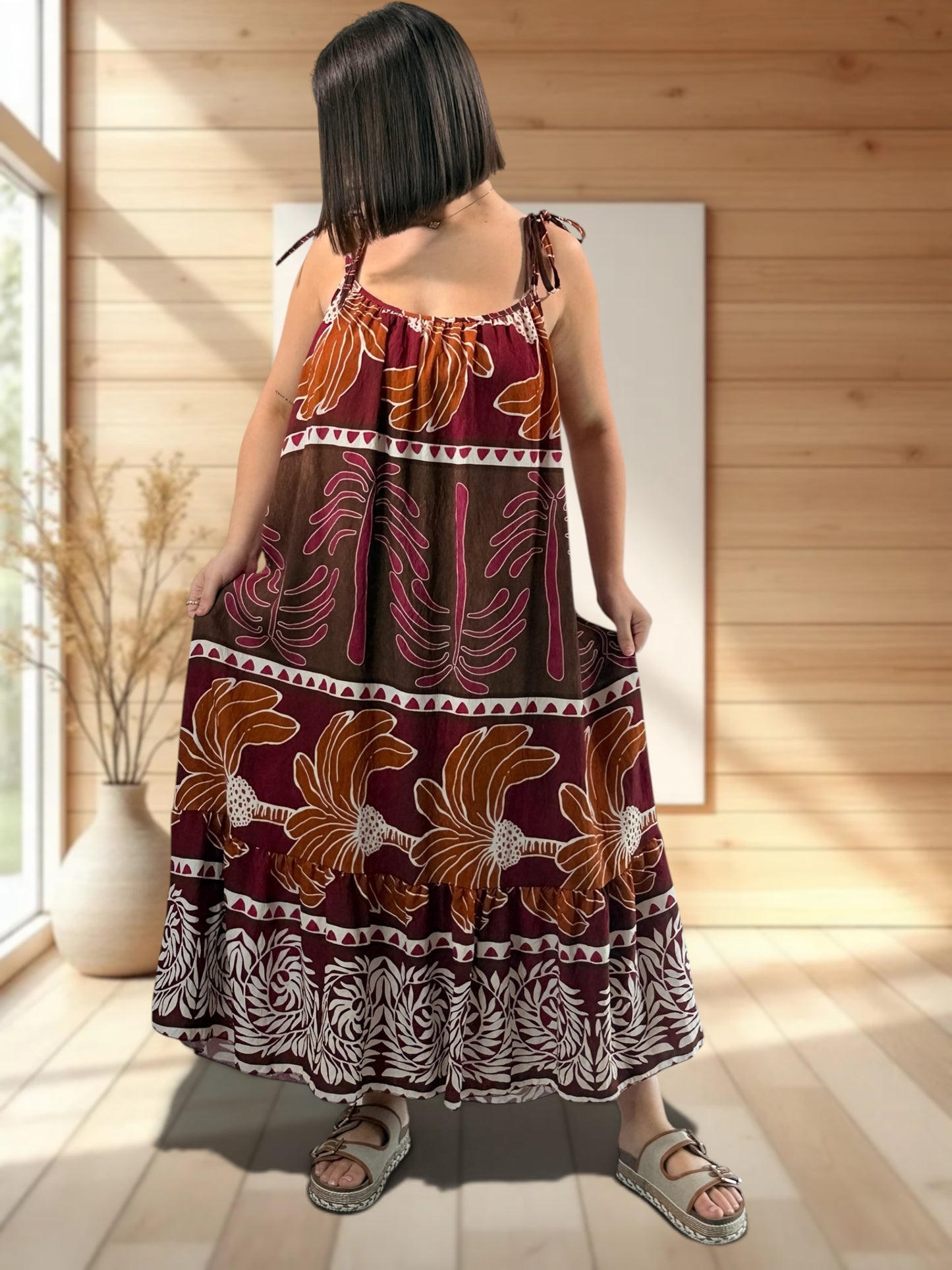PALOMA - ROBE LONGUE BORDEAUX A MOTIF JUSQU'A LA TAILLE 54