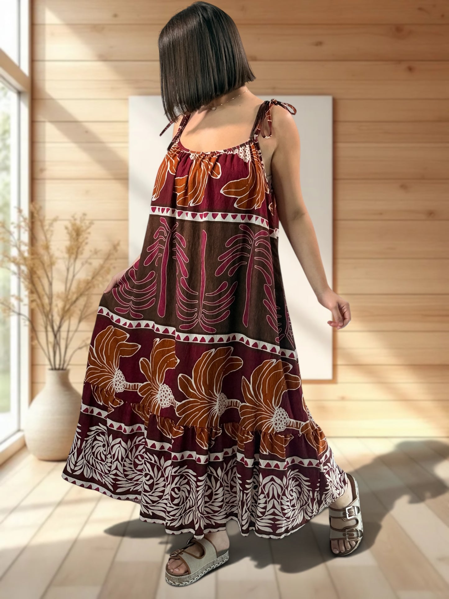 PALOMA - ROBE LONGUE BORDEAUX A MOTIF JUSQU'A LA TAILLE 54