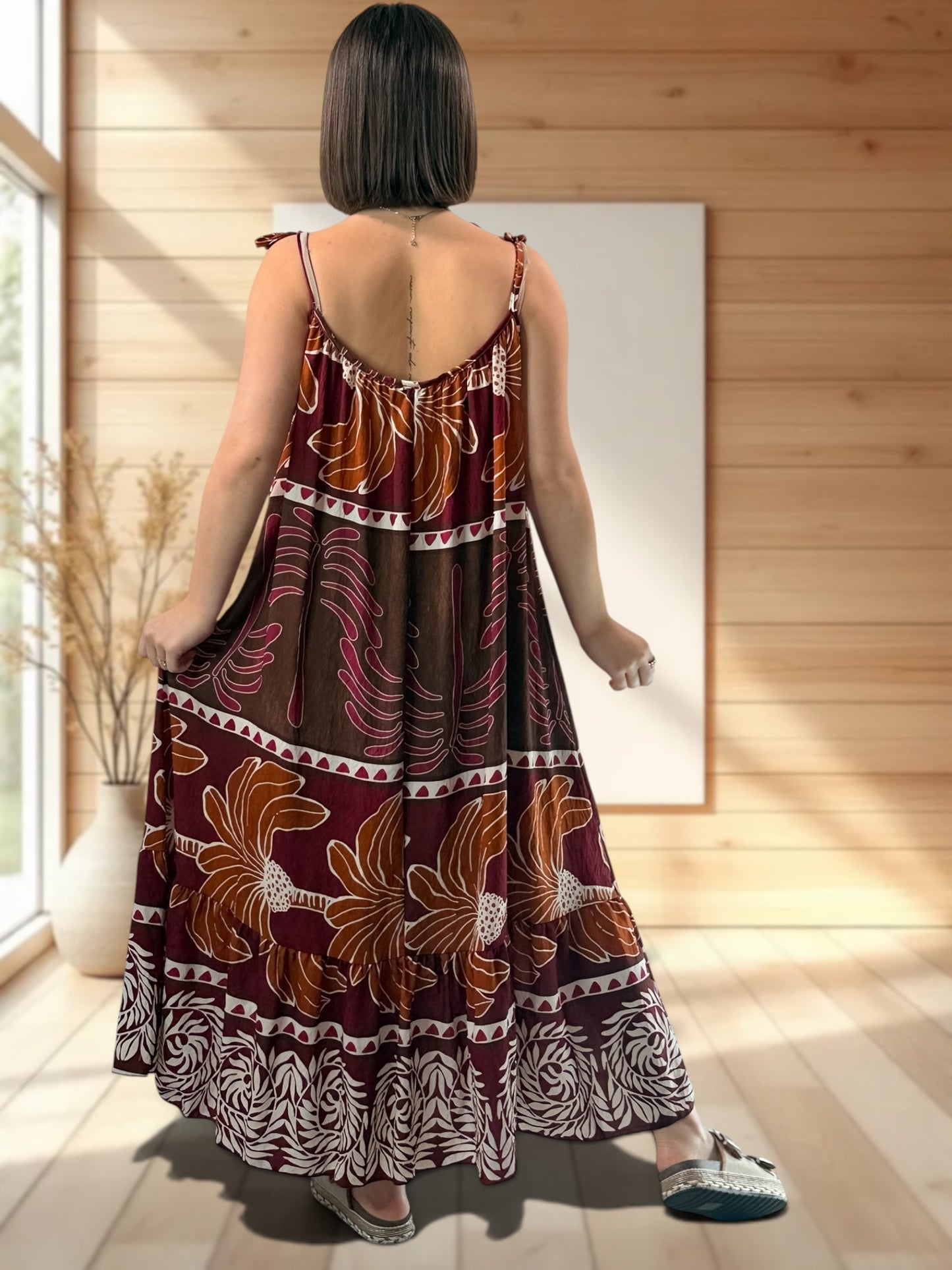 PALOMA - ROBE LONGUE BORDEAUX A MOTIF JUSQU'A LA TAILLE 54