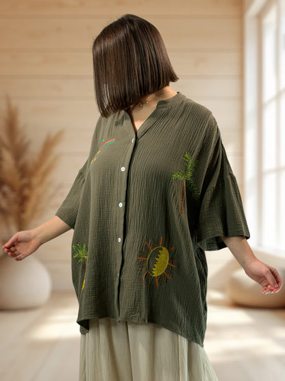 RENATA - CHEMISE KAKI BRODEE JUSQU'A LA TAILLE 54