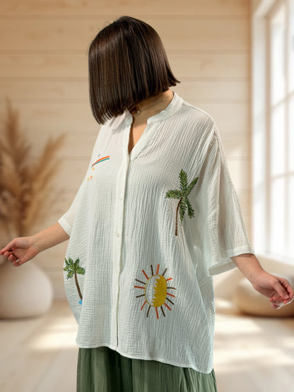 RENATA - CHEMISE BLANCHE BRODEE JUSQU'A LA TAILLE 54