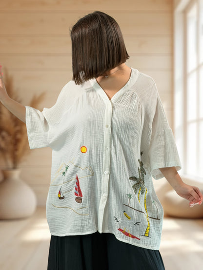 RENATA - CHEMISE BLANCHE BRODEE JUSQU'A LA TAILLE 54