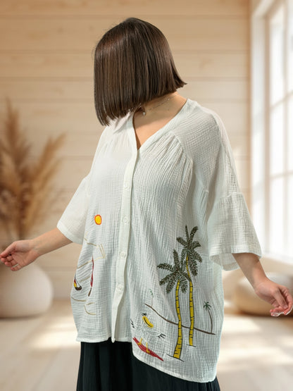 RENATA - CHEMISE BLANCHE BRODEE JUSQU'A LA TAILLE 54