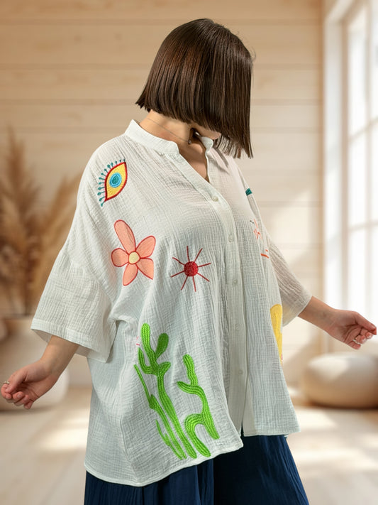 RENATA - CHEMISE BLANCHE BRODEE JUSQU'A LA TAILLE 54