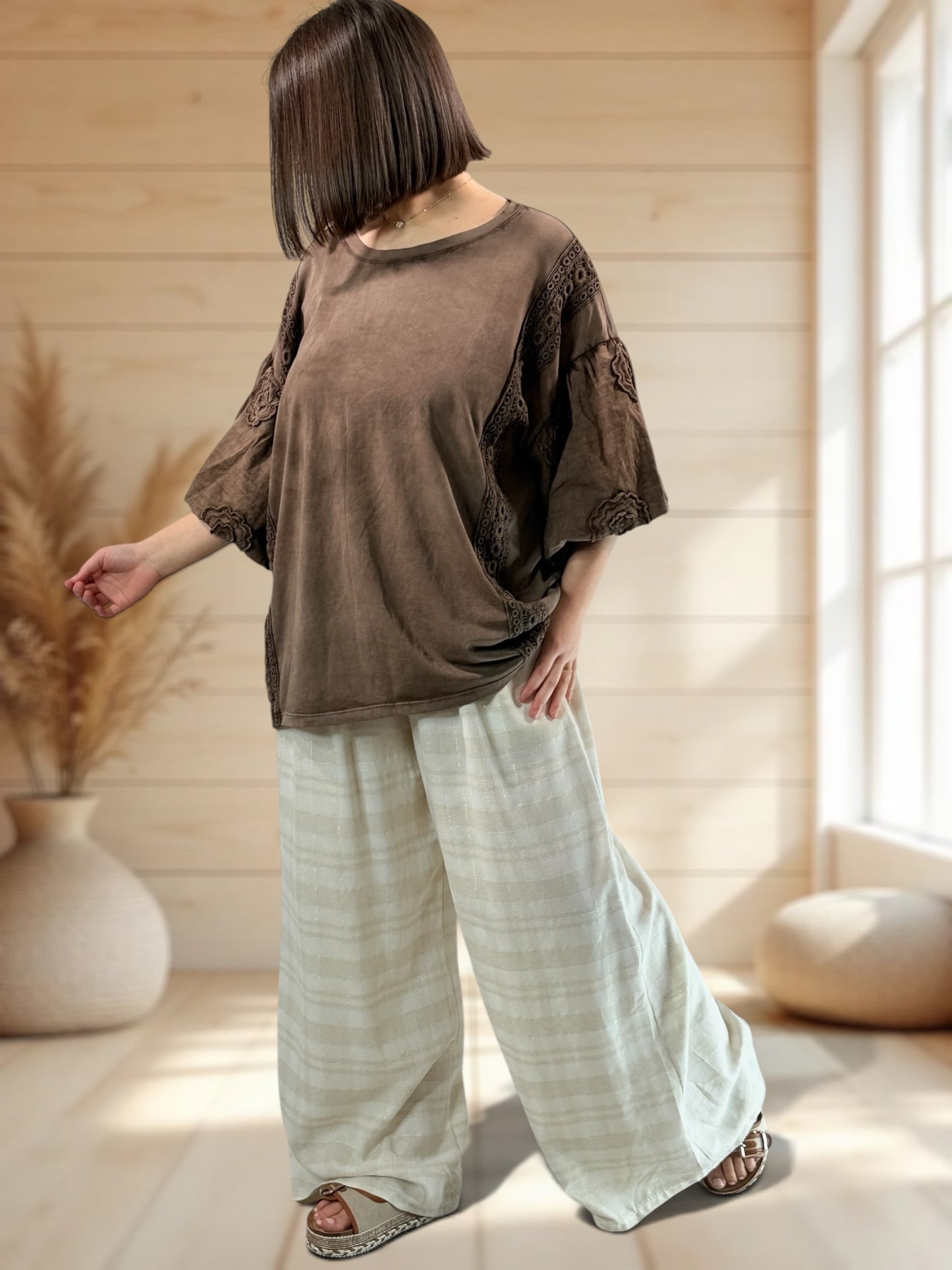 ROBERTO - PANTALON ECRU CARREAUX DORE JUSQUA LA TAILLE 50/52