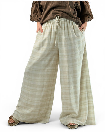 ROBERTO - PANTALON ECRU CARREAUX DORE JUSQUA LA TAILLE 50/52