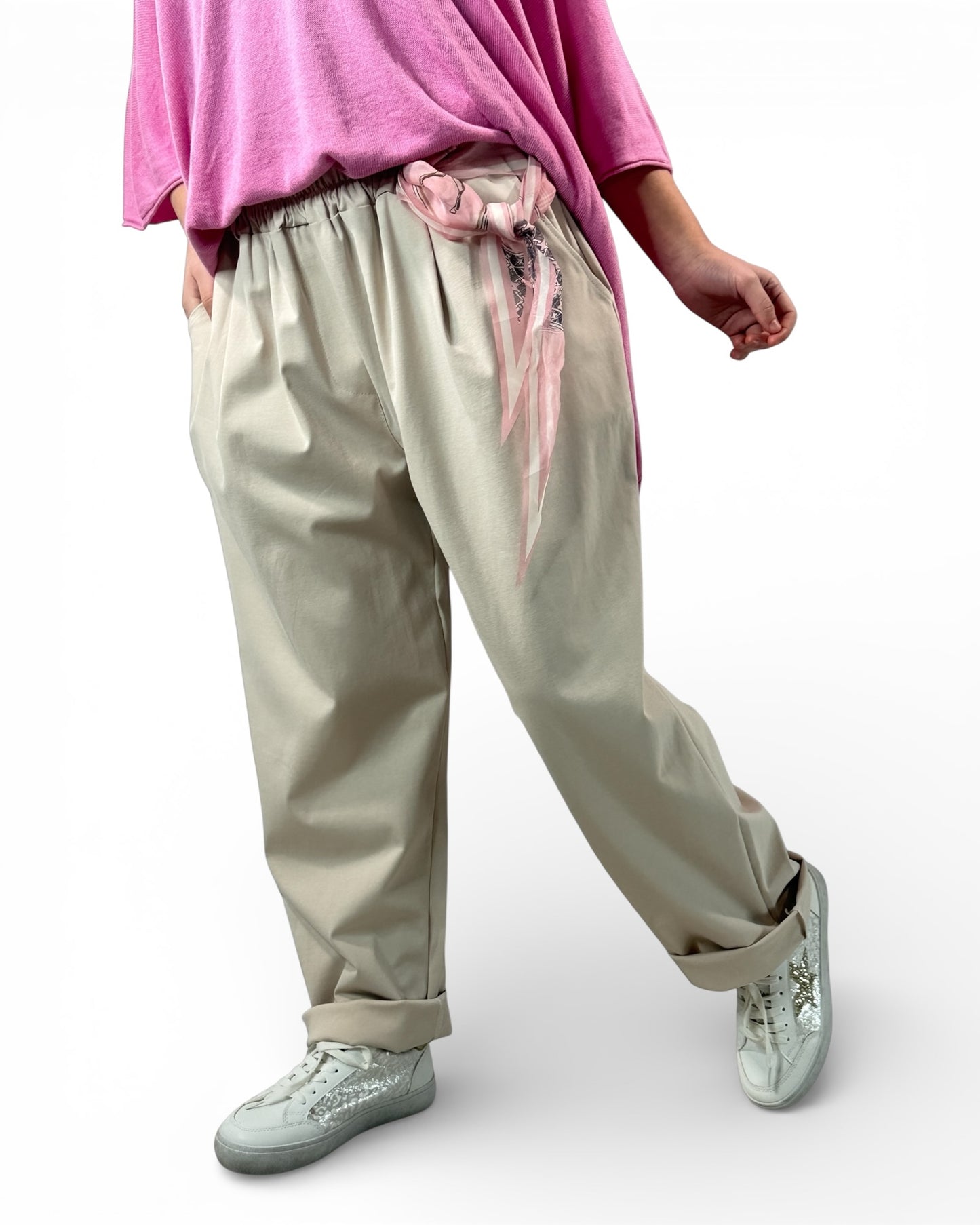 COCO - PANTALON FLUIDE BEIGE AVEC FOULARD TAILLE 46 A 52