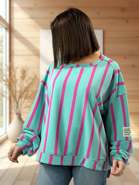 MICHOU- SWEAT OVERSIZE A RAYURE JUSQU'A LA TAILLE 52/54