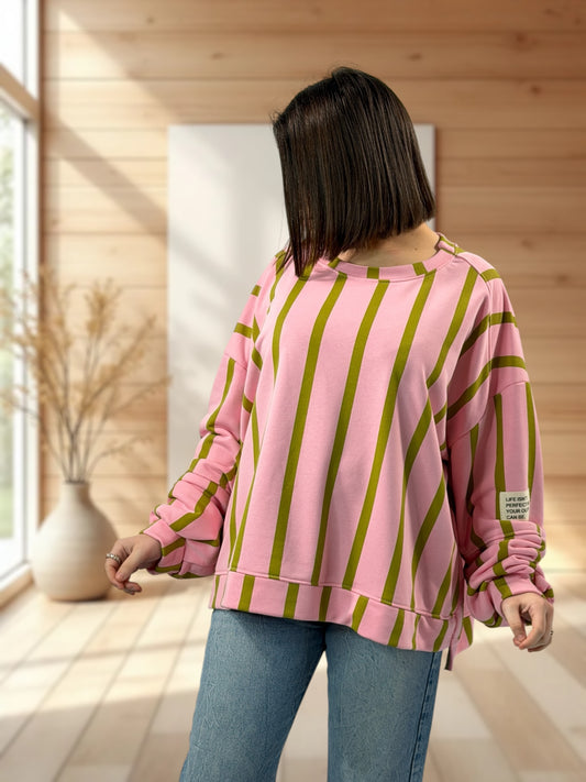 MICHOU- SWEAT OVERSIZE A RAYURE JUSQU'A LA TAILLE 52/54