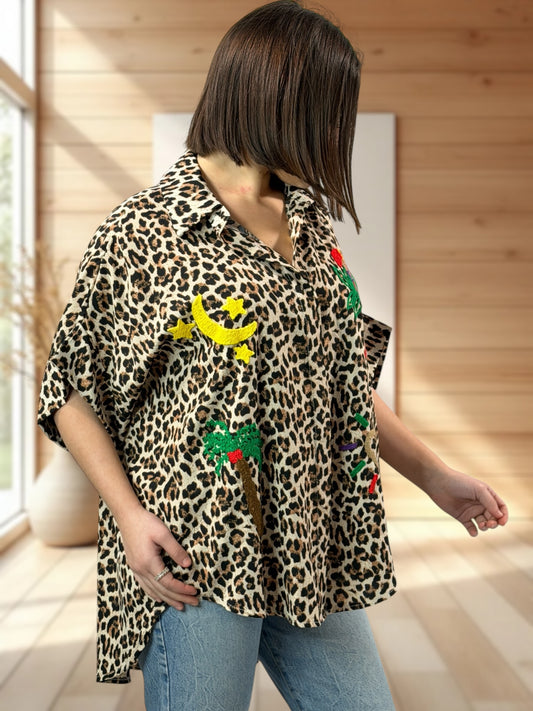 RIO - CHEMISE OVERSIZE LEOPARD JUSQU'A LA TAILLE 54/56
