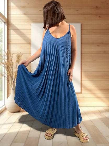 ALEXANDRA - ROBE BLEU JEAN PLISSEE JUSQU'A LA TAILLE 52/54