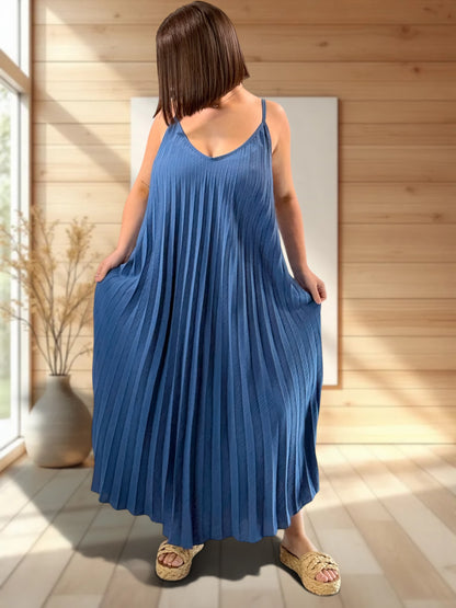 ALEXANDRA - ROBE BLEU JEAN PLISSEE JUSQU'A LA TAILLE 52/54