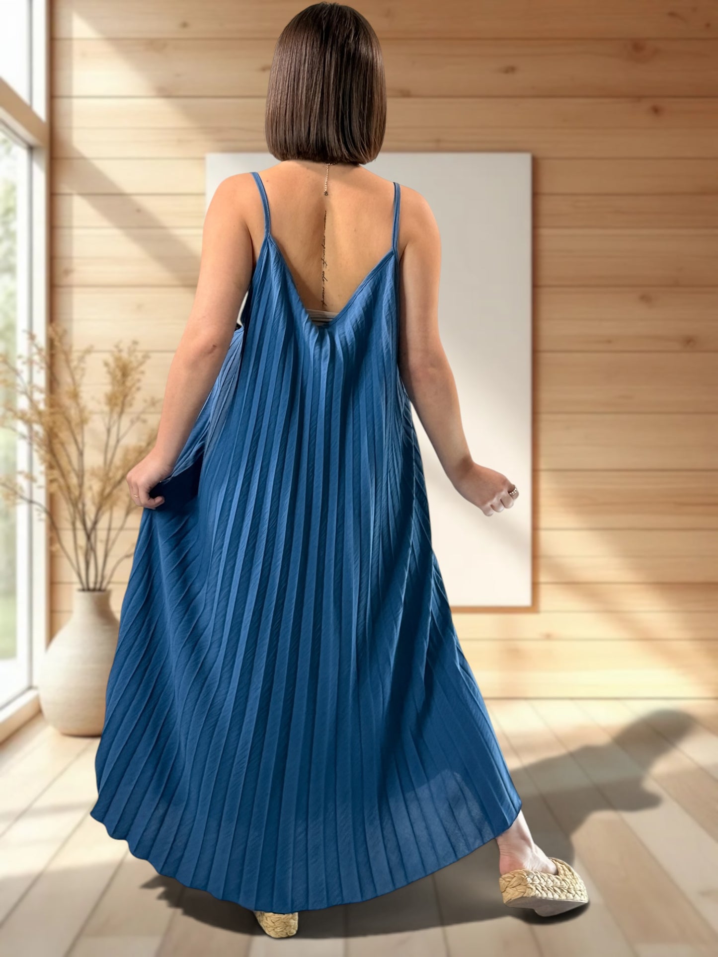 ALEXANDRA - ROBE BLEU JEAN PLISSEE JUSQU'A LA TAILLE 52/54