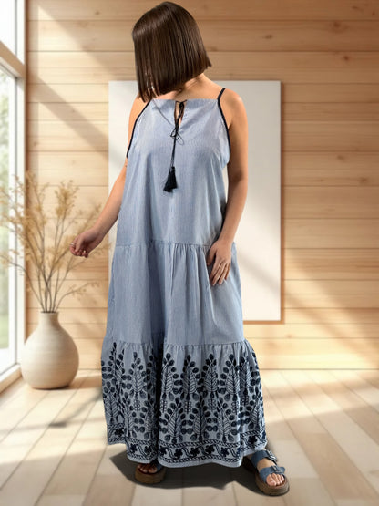 KRISTY - ROBE A RAYURE BRODEE JUSQU'A LA TAILLE 48