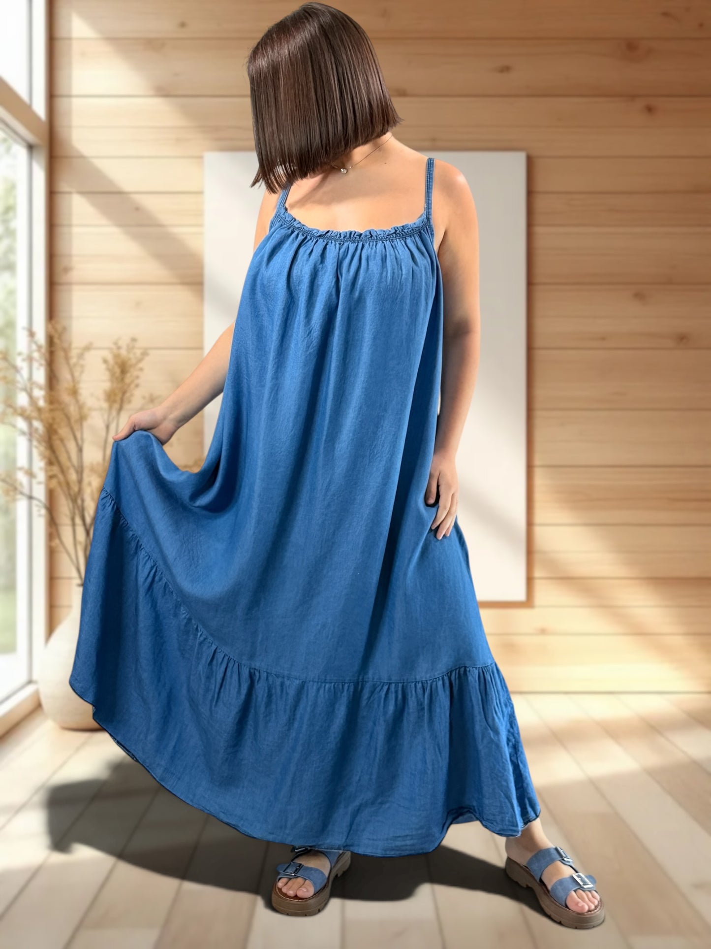 ESPERANZA - ROBE LONGUE EN JEAN TENCELL JUSQU'A LA TAILLE 56