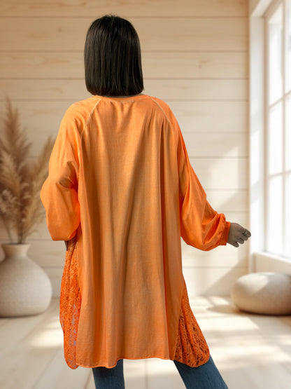 NINON - TEE-SHIRT OVERSIZE ORANGE AVEC DENTELLE JUSQU'A LA TAILLE 56