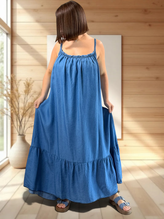 ESPERANZA - ROBE LONGUE EN JEAN TENCELL JUSQU'A LA TAILLE 56