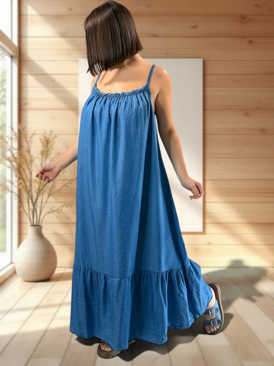 ESPERANZA - ROBE LONGUE EN JEAN TENCELL JUSQU'A LA TAILLE 56