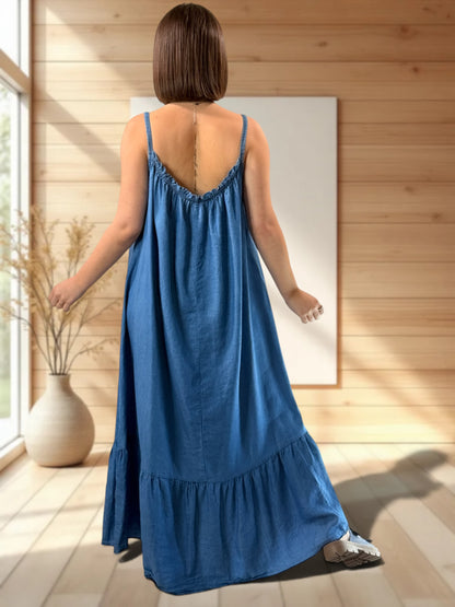 ESPERANZA - ROBE LONGUE EN JEAN TENCELL JUSQU'A LA TAILLE 56
