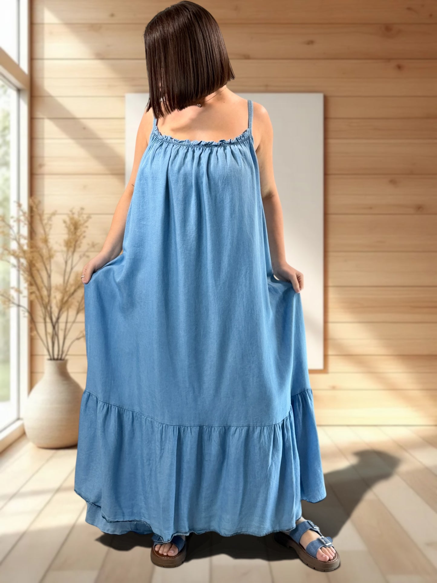 ESPERANZA - ROBE LONGUE EN JEAN TENCELL JUSQU'A LA TAILLE 56