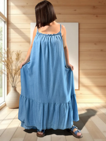 ESPERANZA - ROBE LONGUE EN JEAN TENCELL JUSQU'A LA TAILLE 56
