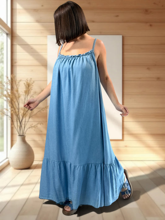 ESPERANZA - ROBE LONGUE EN JEAN TENCELL JUSQU'A LA TAILLE 56