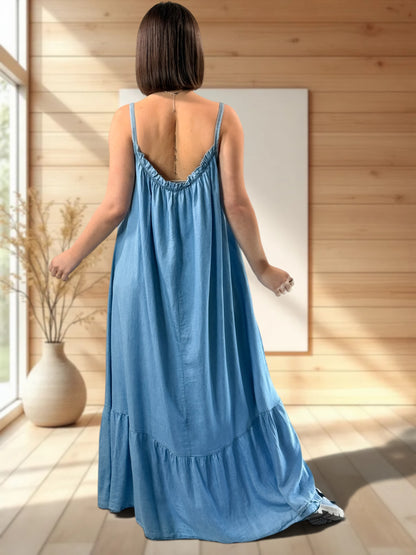 ESPERANZA - ROBE LONGUE EN JEAN TENCELL JUSQU'A LA TAILLE 56
