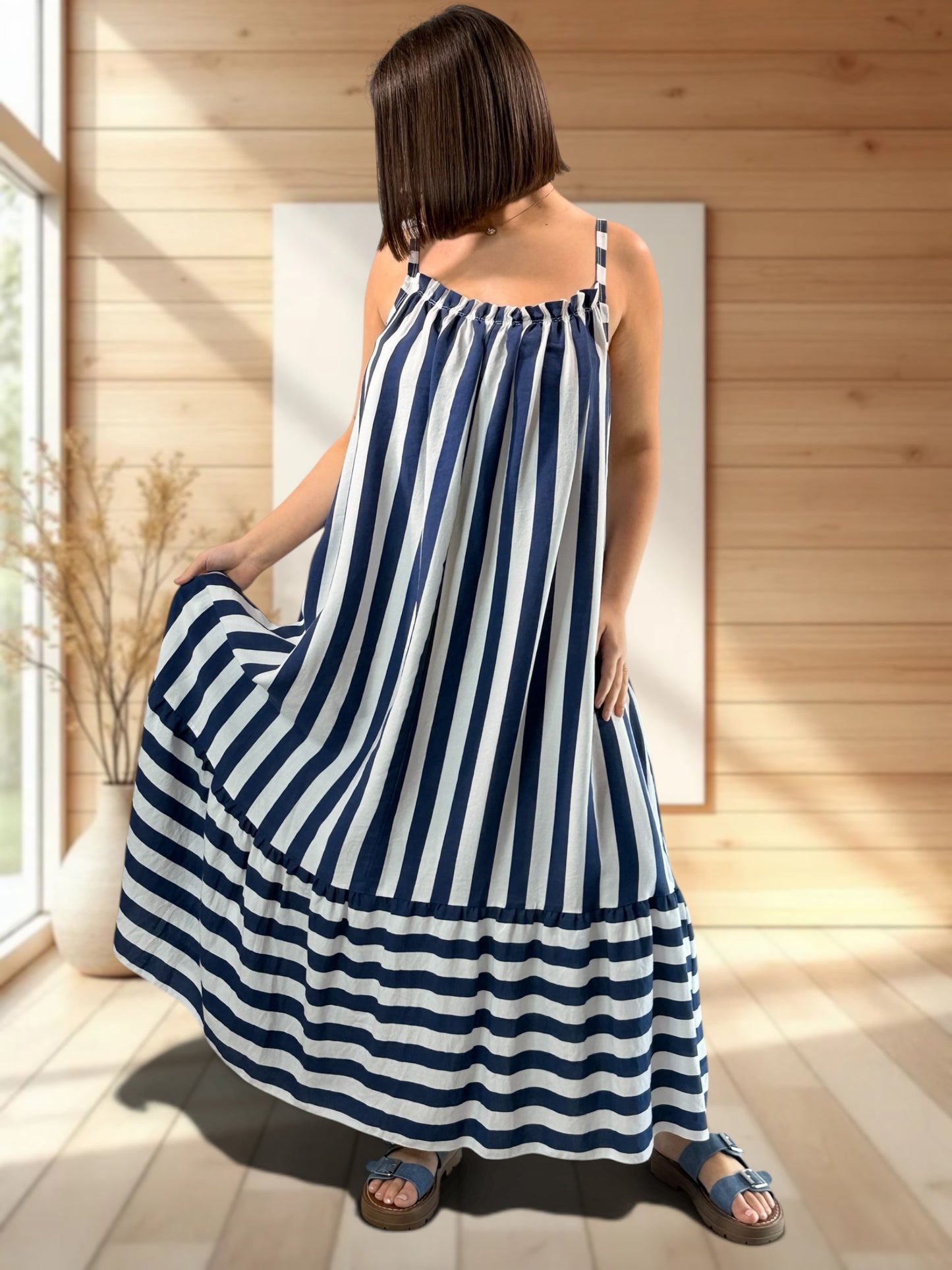 CLARENCE - ROBE LONGUE A RAYURE MARINE JUSQU'A LA TAILLE 56