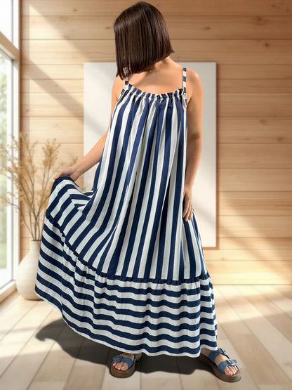 CLARENCE - ROBE LONGUE A RAYURE MARINE JUSQU'A LA TAILLE 56