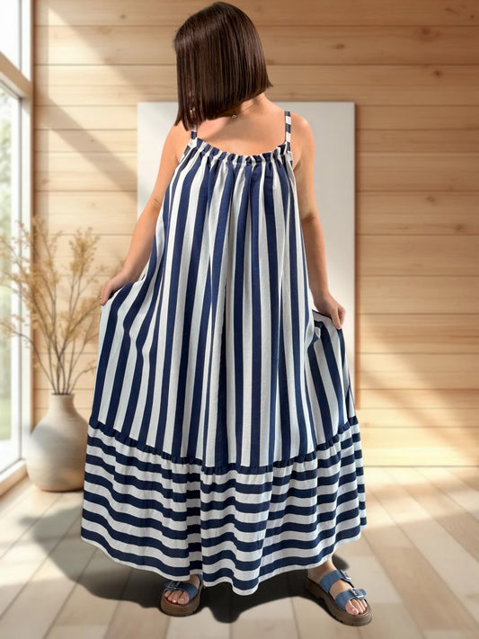 CLARENCE - ROBE LONGUE A RAYURE MARINE JUSQU'A LA TAILLE 56