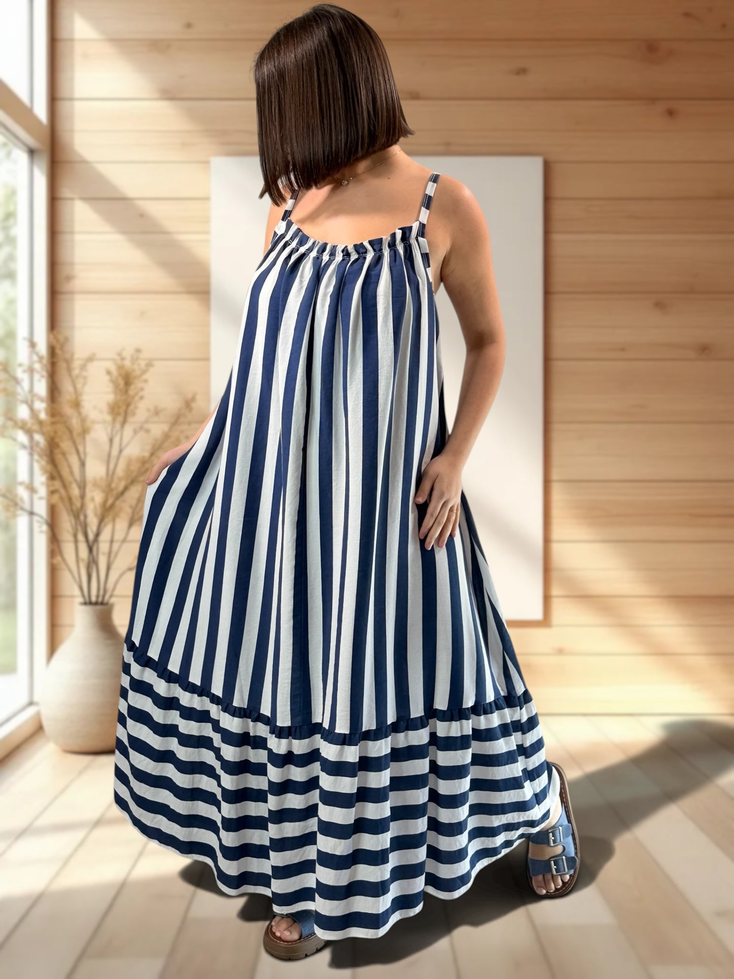 CLARENCE - ROBE LONGUE A RAYURE MARINE JUSQU'A LA TAILLE 56