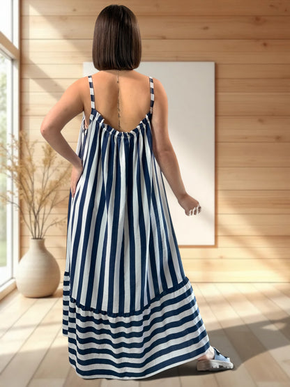 CLARENCE - ROBE LONGUE A RAYURE MARINE JUSQU'A LA TAILLE 56