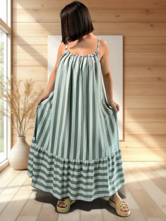 CLARENCE - ROBE LONGUE A RAYURE KAKI JUSQU'A LA TAILLE 56