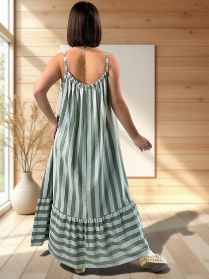 CLARENCE - ROBE LONGUE A RAYURE KAKI JUSQU'A LA TAILLE 56