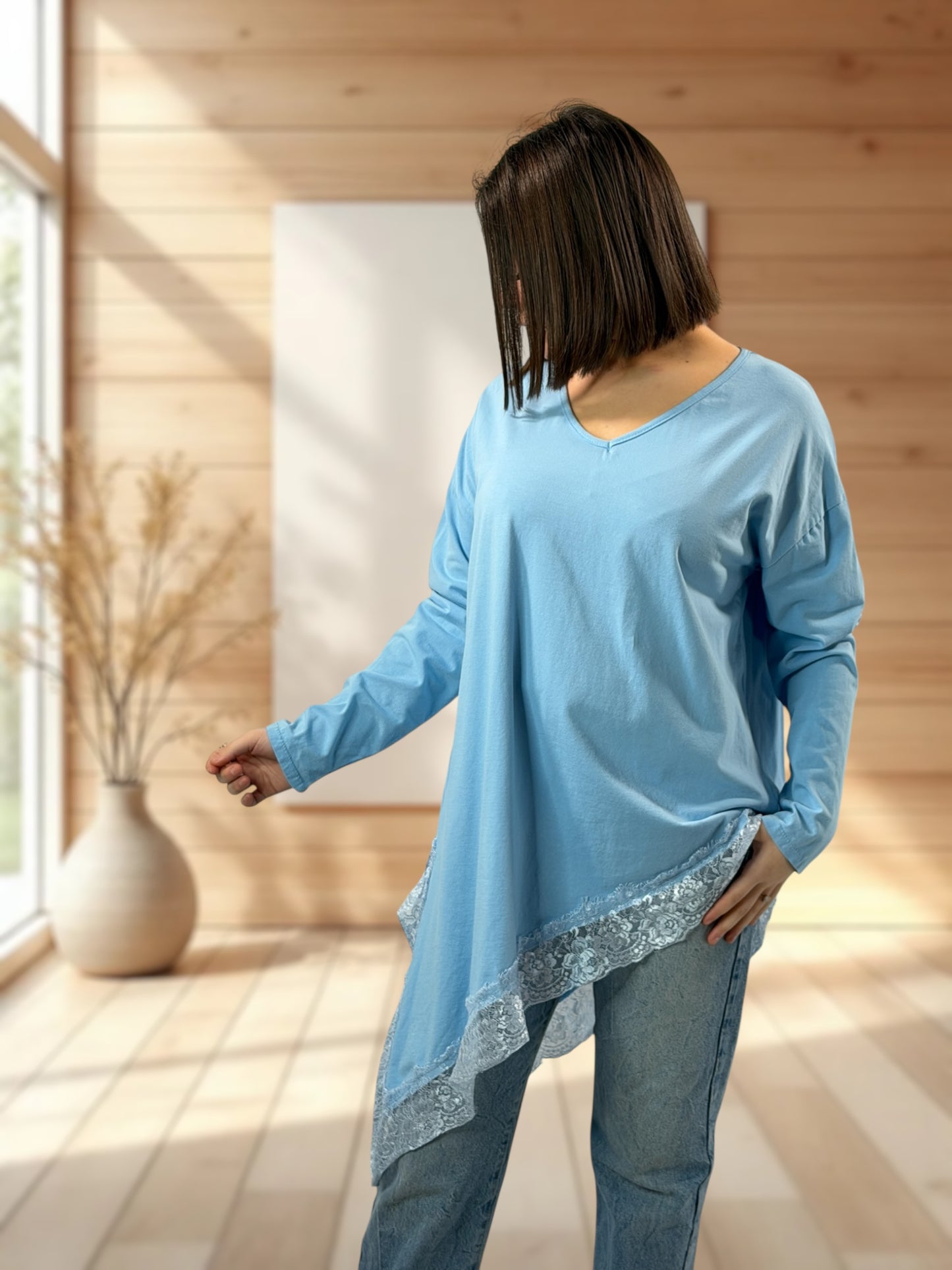 LOUNA - T-SHIRT BLEU ASYMETRIQUE JUSQU'A LA TAILLE 50