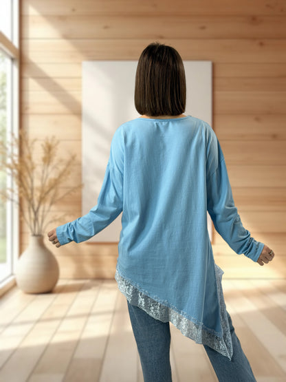 LOUNA - T-SHIRT BLEU ASYMETRIQUE JUSQU'A LA TAILLE 50