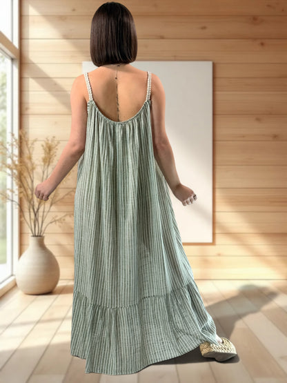 TERESA - ROBE LONGUE A RAYURE KAKI JUSQU'A LA TAILLE 54
