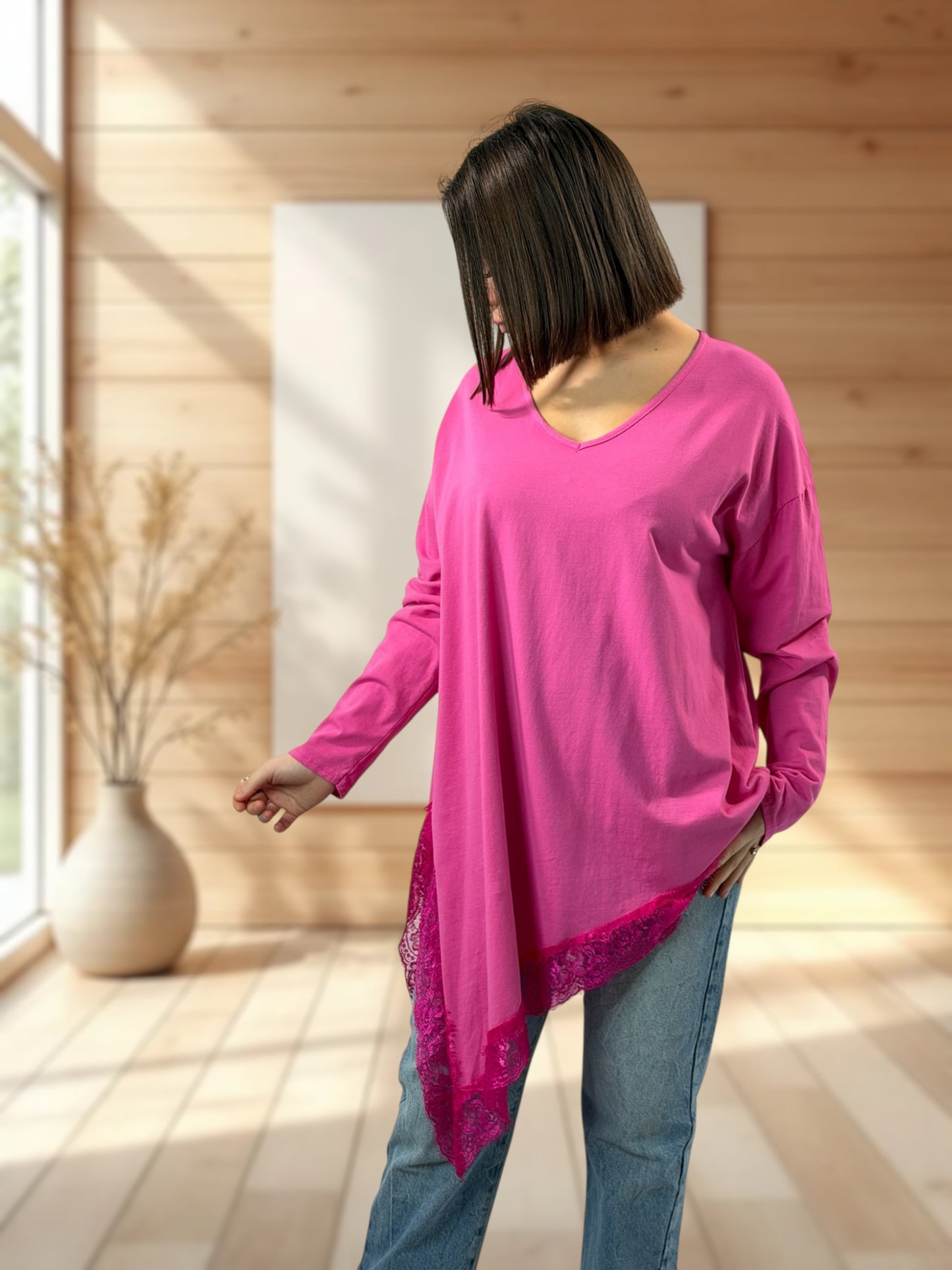 LOUNA - T-SHIRT FUCHSIA ASYMETRIQUE JUSQU'A LA TAILLE 50
