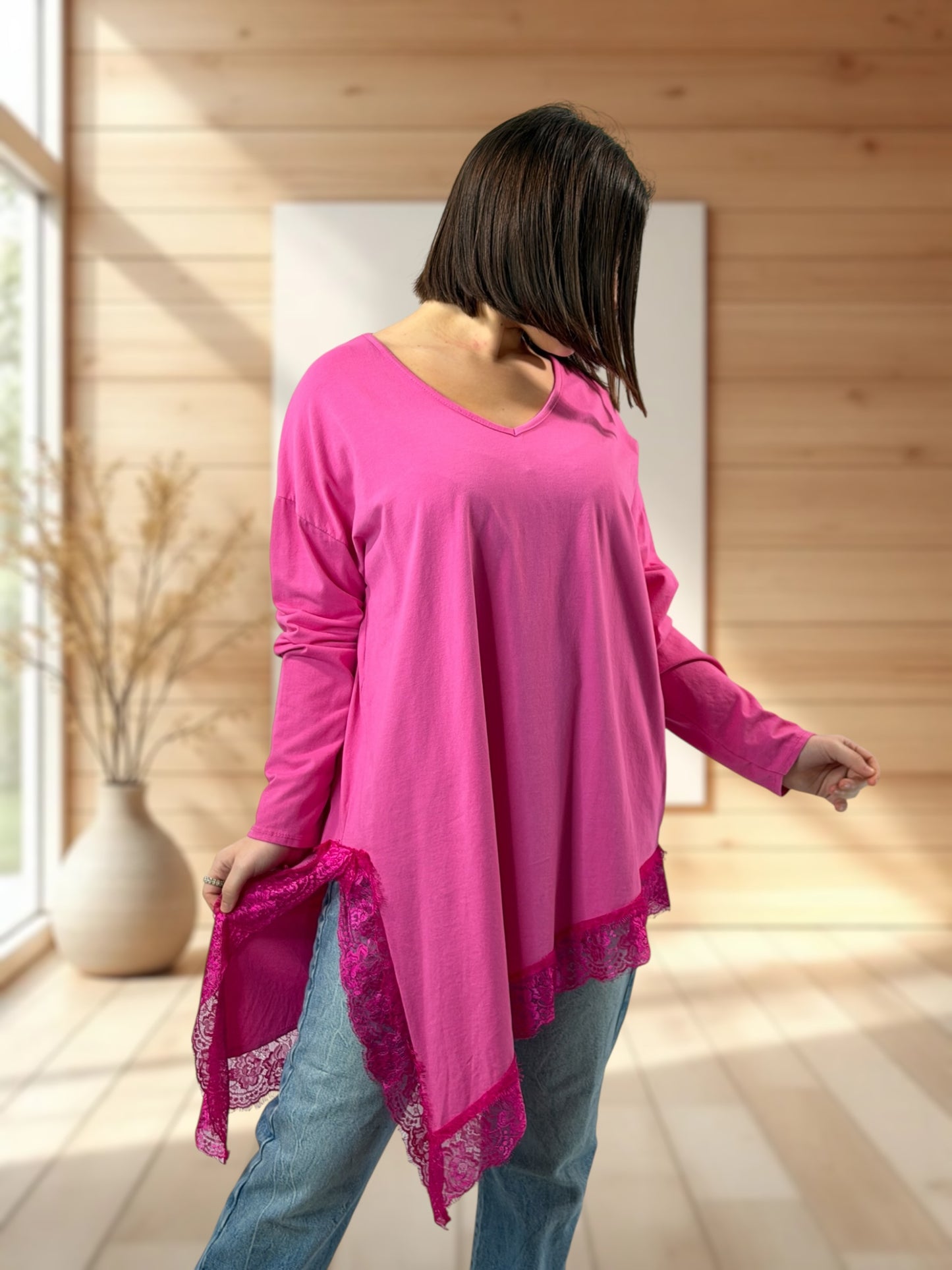 LOUNA - T-SHIRT FUCHSIA ASYMETRIQUE JUSQU'A LA TAILLE 50
