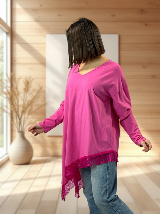 LOUNA - T-SHIRT FUCHSIA ASYMETRIQUE JUSQU'A LA TAILLE 50