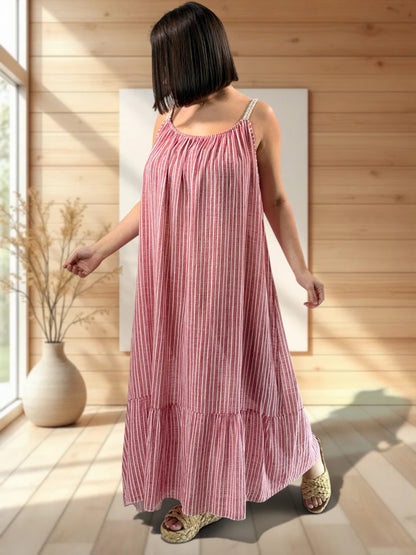 TERESA - ROBE LONGUE A RAYURE ROUGE JUSQU'A LA TAILLE 54
