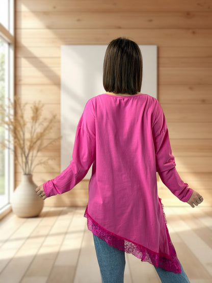 LOUNA - T-SHIRT FUCHSIA ASYMETRIQUE JUSQU'A LA TAILLE 50